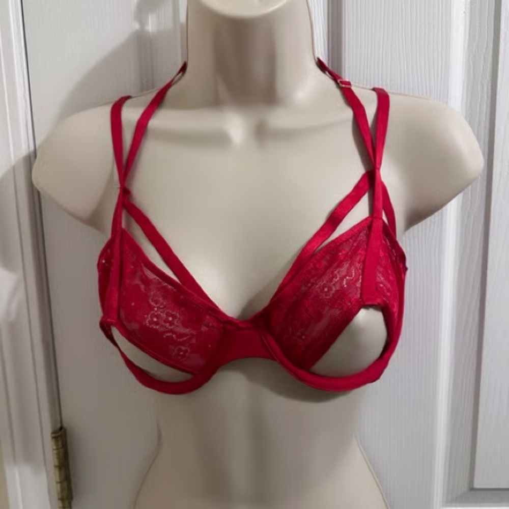 Adore Me Red Lace Strappy Bra